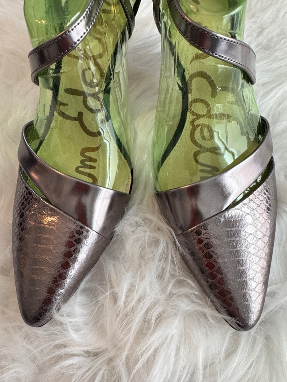 NWT Sam Edelman Othello Metallic Pewter Pointed Toe Heels size 10 - Picture 4 of 13